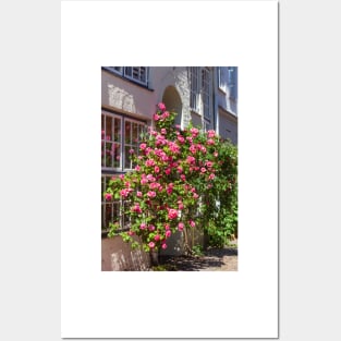 Roses, historical house facade, door, , old town, Lübeck, Schleswig-Holstein, Germany, Europe Posters and Art